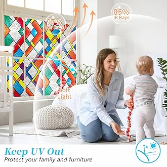 Zindoo Stained Glass Window Film Privacy Film for Glass Windows Static Cling, Window Frosting Film UV Glare Blocking, Decorative Stickers Window Cover for Home Kitchen, 59.5x200 cm