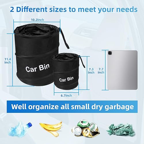 Miniatura 5 de Bote de basura desplegable para automóvil, uno grande pequeño, con un diseño plegable, material de nailon, fácil de limpiar, reutilizable en el