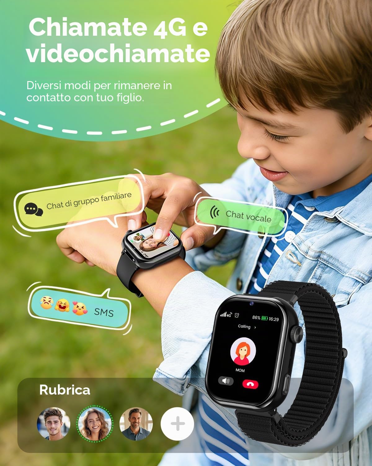 4G Smartwatch Bambini, Orologio Smartwatch Bambini GPS con Chiamate, Videochiamate, Chat Vocale, Modalità Scuola, Doppia Fotocamera, Sveglia, Contapassi, IP68, Smart Watch per Ragazzi e Ragazze, Nero