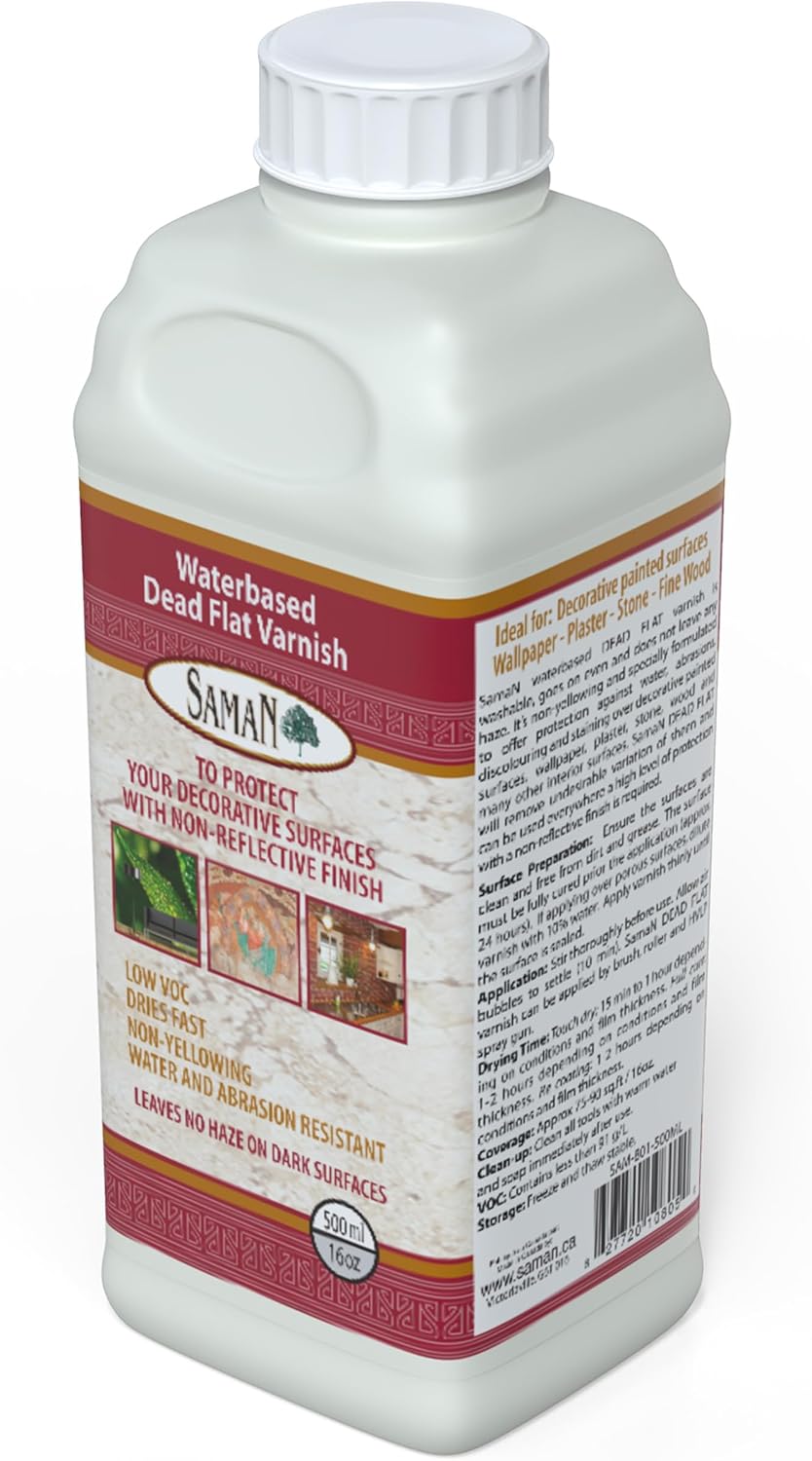 SamaN Waterbased Dead Flat Varnish SAM-801 – Protects Decorative Surfaces (946 ml – 32 oz)