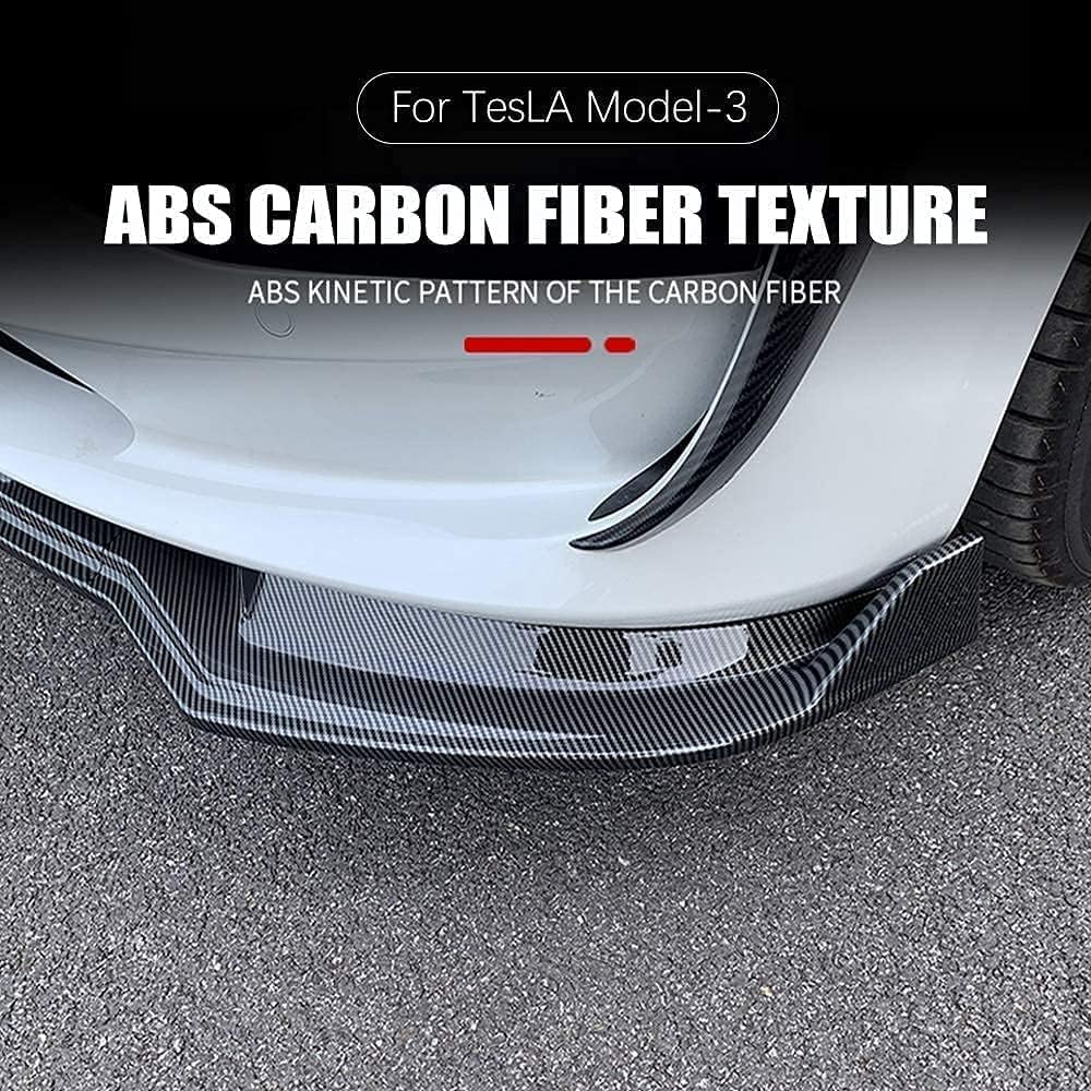 Carbon Fiber Style Front Bumper Lip Splitter Kit For Tesla Model 3 (2017-2023) – 3-Piece