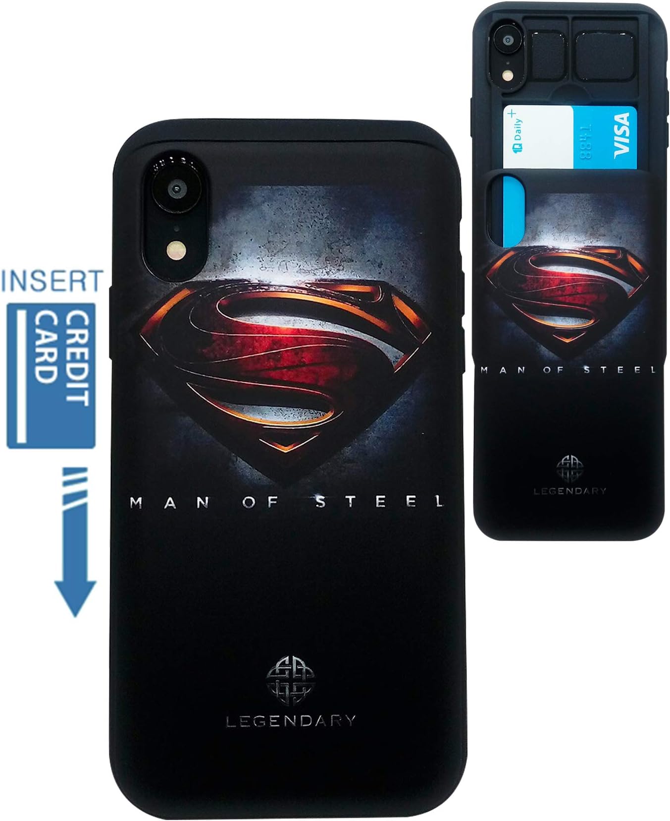 [iPhone XR Wallet Case] KUBRICK Card Holder Slide Cover Bumper Phone Case Dual Layer Protection Comics Super Hero UV Printing (Superman, Man of Steel)