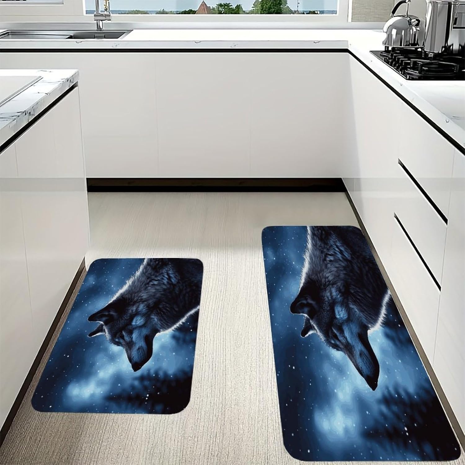 Lonely Wolf Kitchen Mat Kitchen Rug Set | Kitchen Rugs Flannel Velvety Washable breathable Water Absorbent Soft ，kitchen utensils for Kitchen, Floor,Laundry