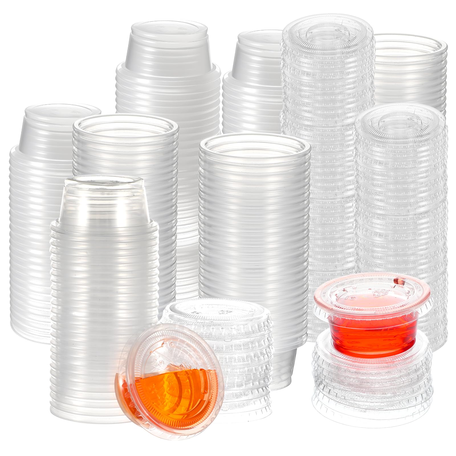 400 Pack 0.5 Oz Disposable Plastic Portion Cups with Lids, Small Jello Shot Cups, Plastic Souffle Cup Condiment Containers with Lids for Sauce and Salad Dressing