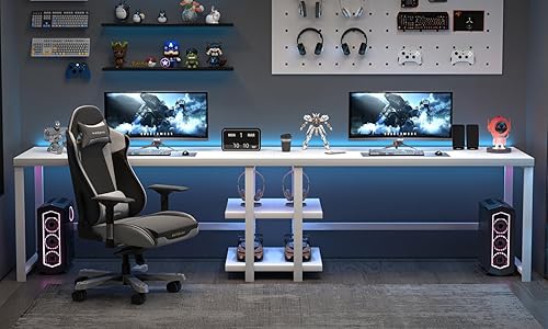 Miniatura 5 de EXCEFUR Escritorio blanco para computadora, moderno escritorio de oficina en casa con estante de almacenamiento, mesa de estudio de escritura de