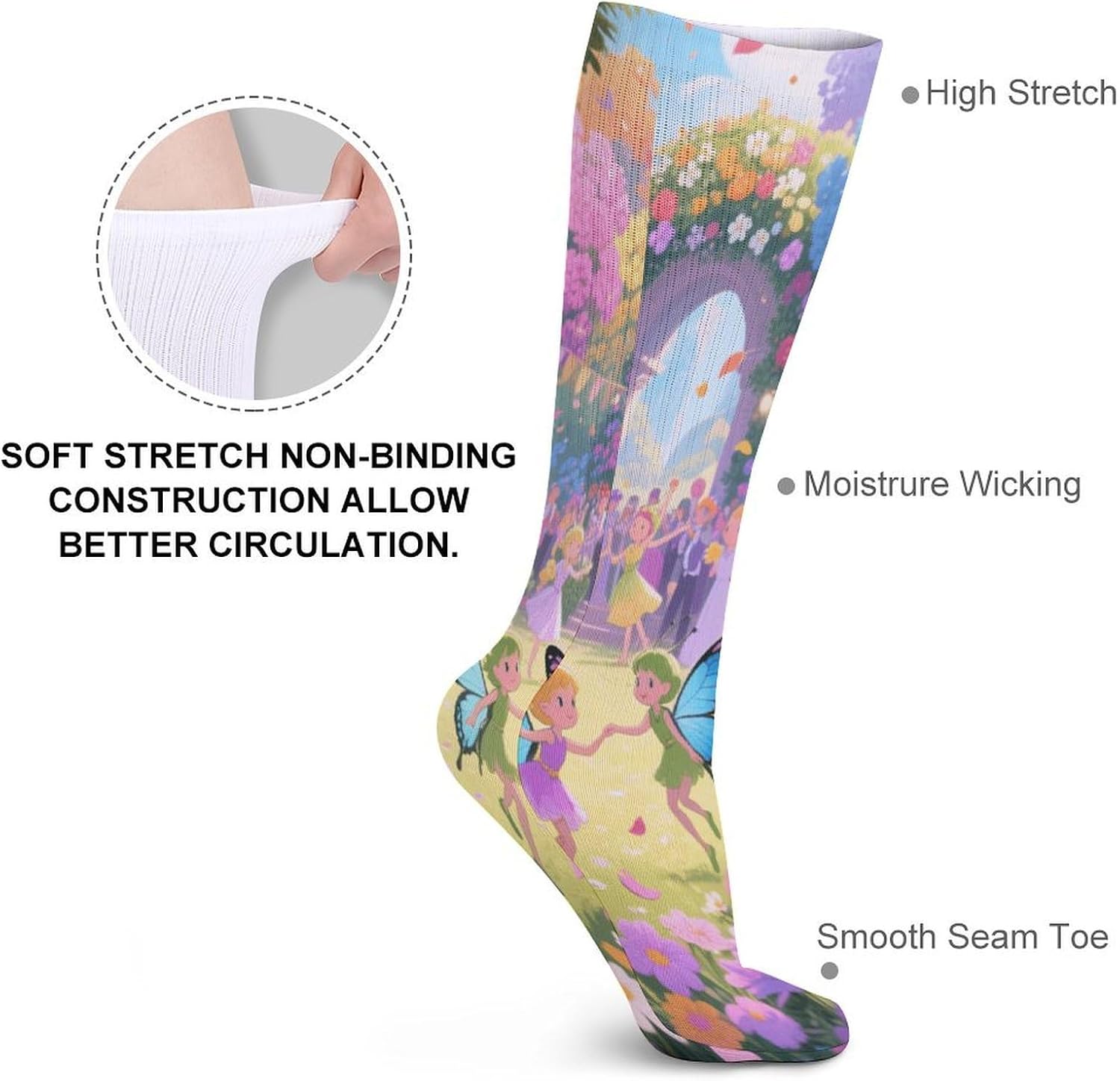Flower Fairy Ball Crew Socks High Stocking Thermal Socks | Tube Socks-Breathable-Moisture-Soft-wicking for Hospital Pilates Yoga for women men Grippy for office and daily walking