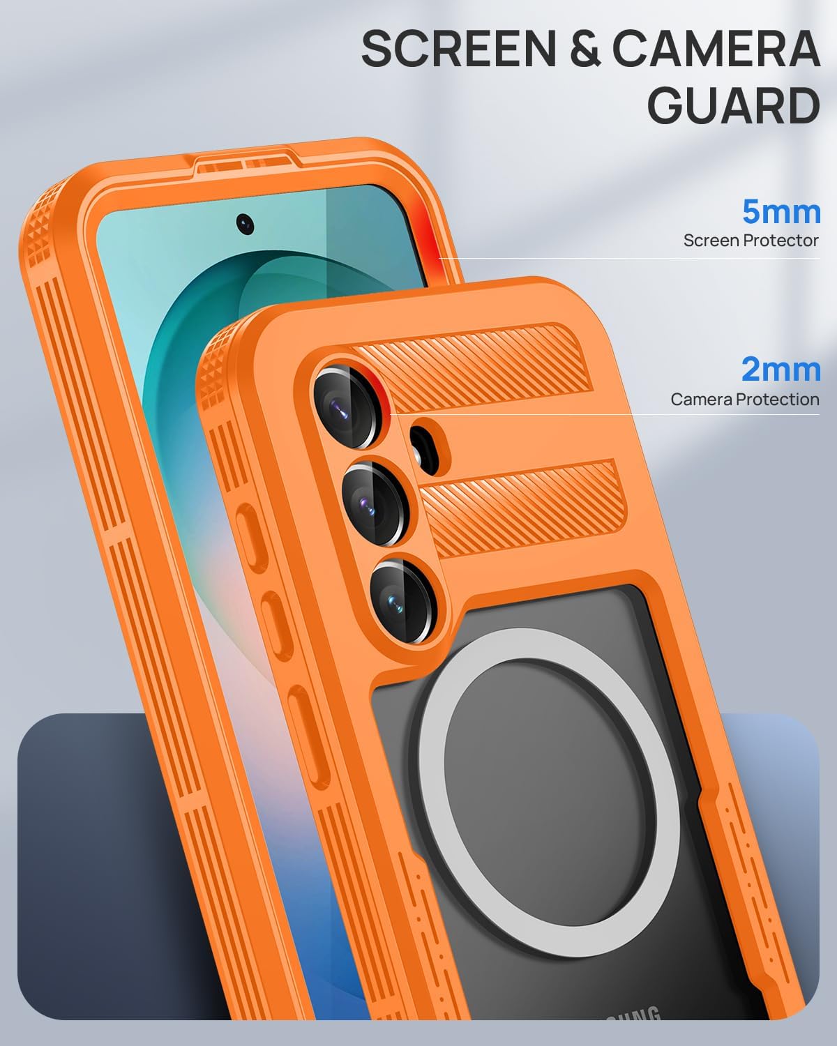 Lanhiem Magnetic for Samsung Galaxy S26 Case, IP68 Waterproof Dustproof Case, [Compatible with Magsafe] [Built-in Screen Protector] Full Body Heavy Duty Rugged Phone Cover 6.3 inch, Cosmic Orange