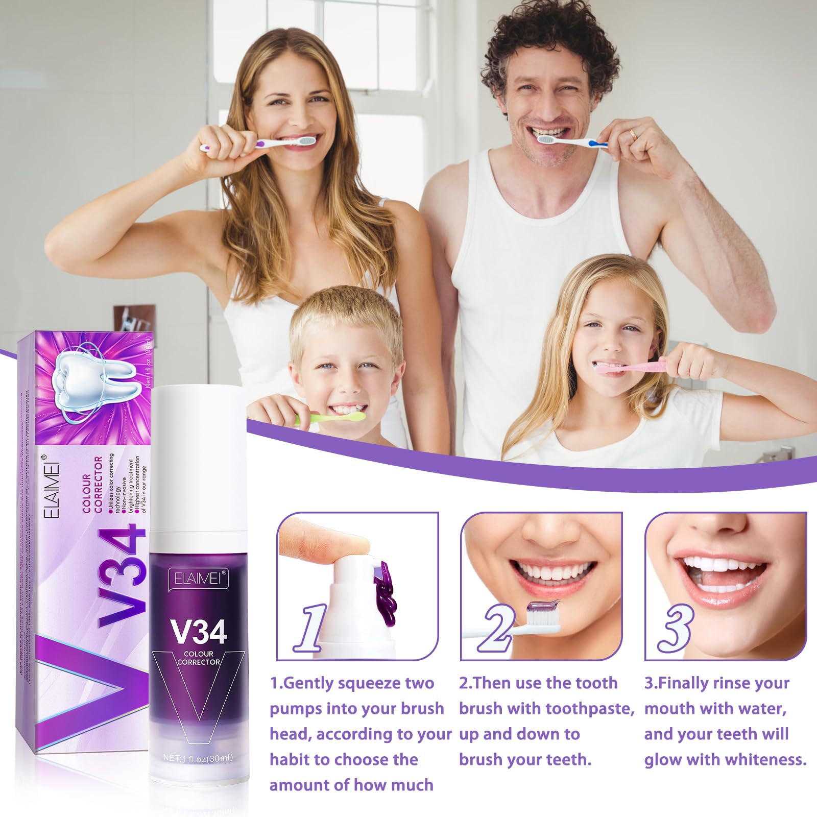 Dentifrice Blanchissant Mousse - Gel Mentholé 30 G, Correcteur De Couleur