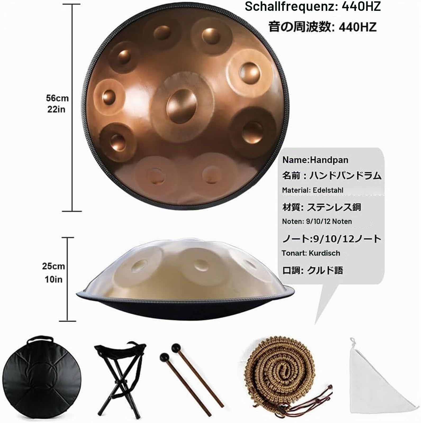 Handpan-Trommel mit 9/10/12 Noten 440 Hz, Handtrommel in d-Moll, Handpan-Trommeln Schlaginstrument Stahl-Handpan-Trommel, for Musiktherapie, Yoga, Meditation, Bandauftritte (Color : 12 notes)
