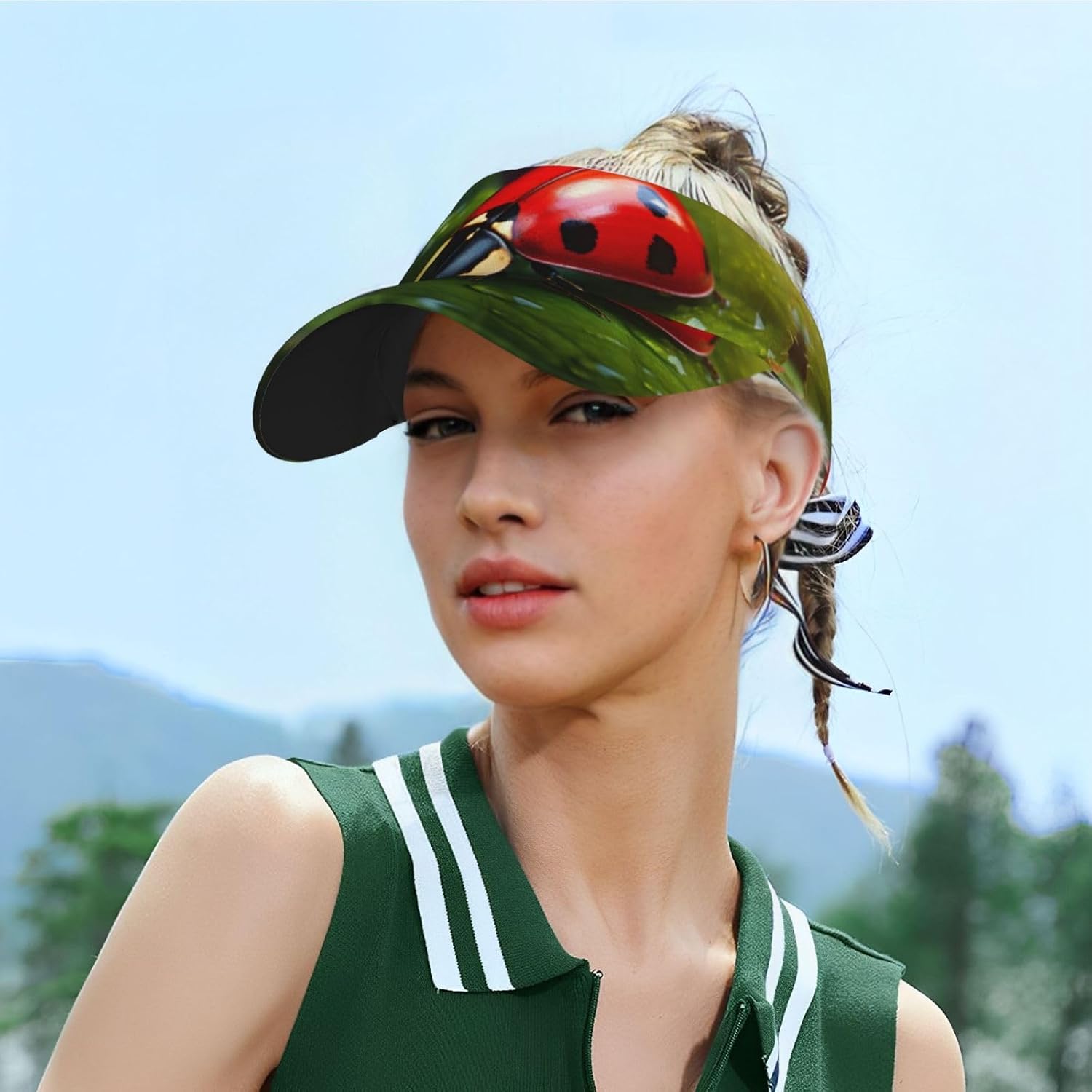 Beautiful Ladybug3 Print Sports Sun Visor Hats Adjustable Running Golf Tennis Sun Cap for Women Men Black