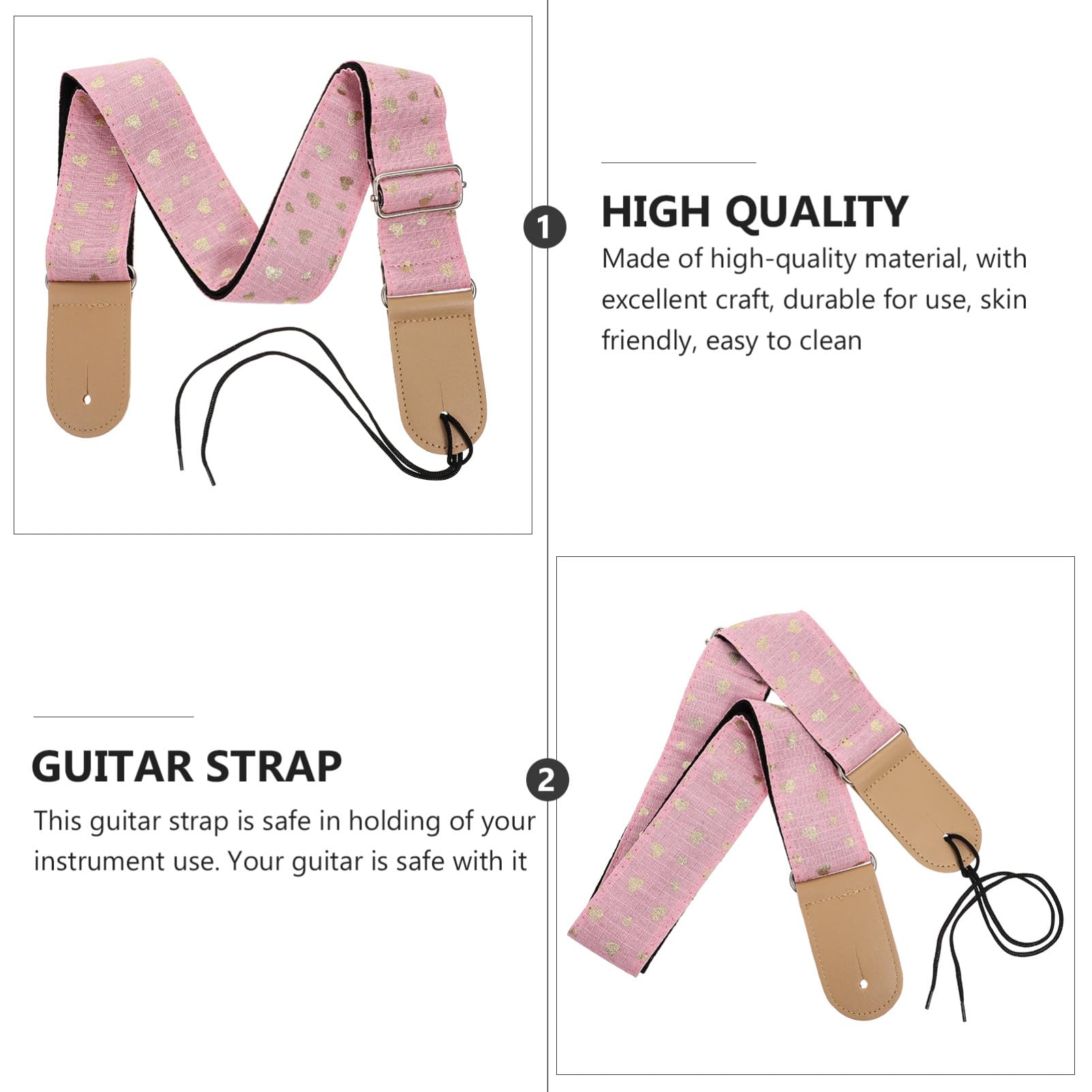 Toddmomy Correa De Guitarra Para El Hombro Moderna Y Práctica Para Guitarra Con Tejido Elegante Universal Con Doble Punta De Cuero Rosa