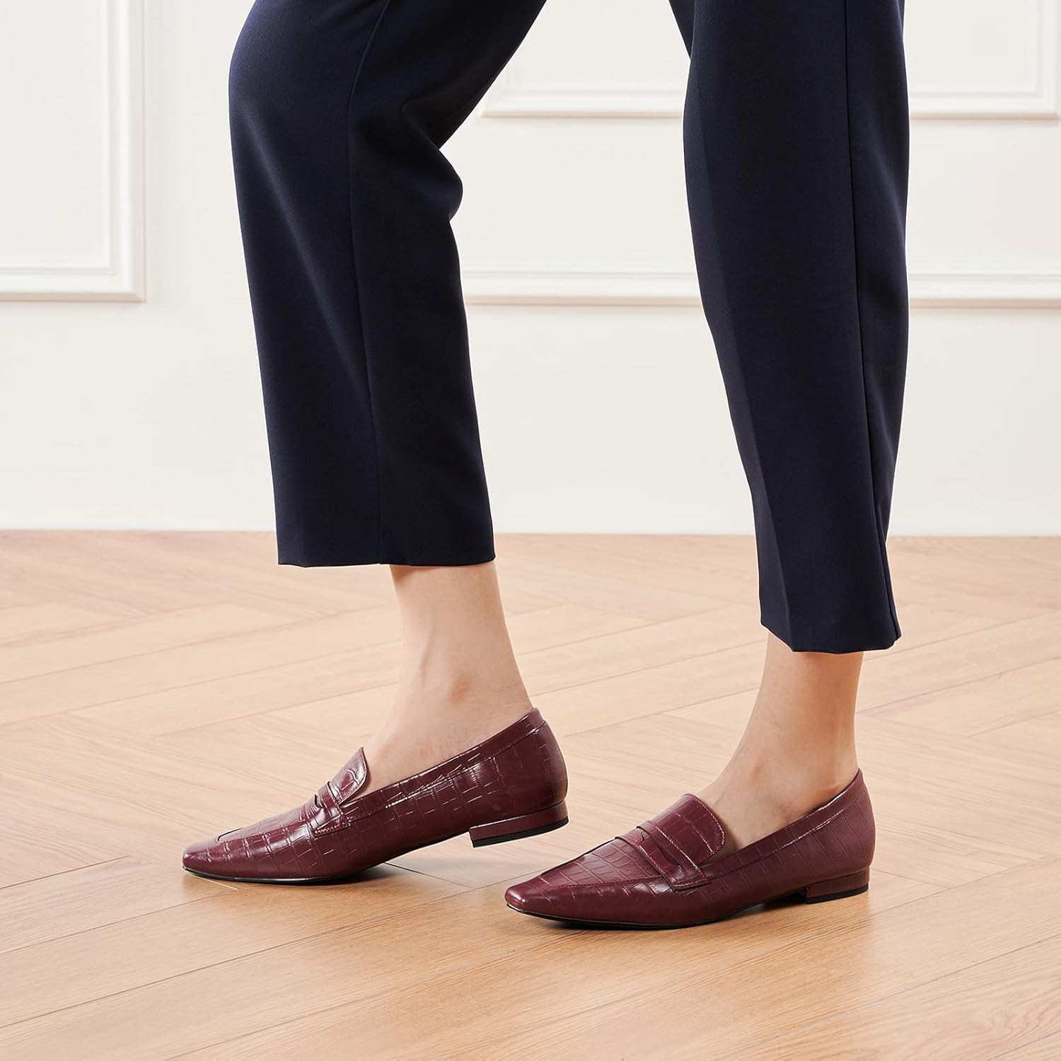 C.Paravano Loafer Women Penny Loafers Flat Shoes for Women Slip On Shoes Crocodile-Embossed - Image 3