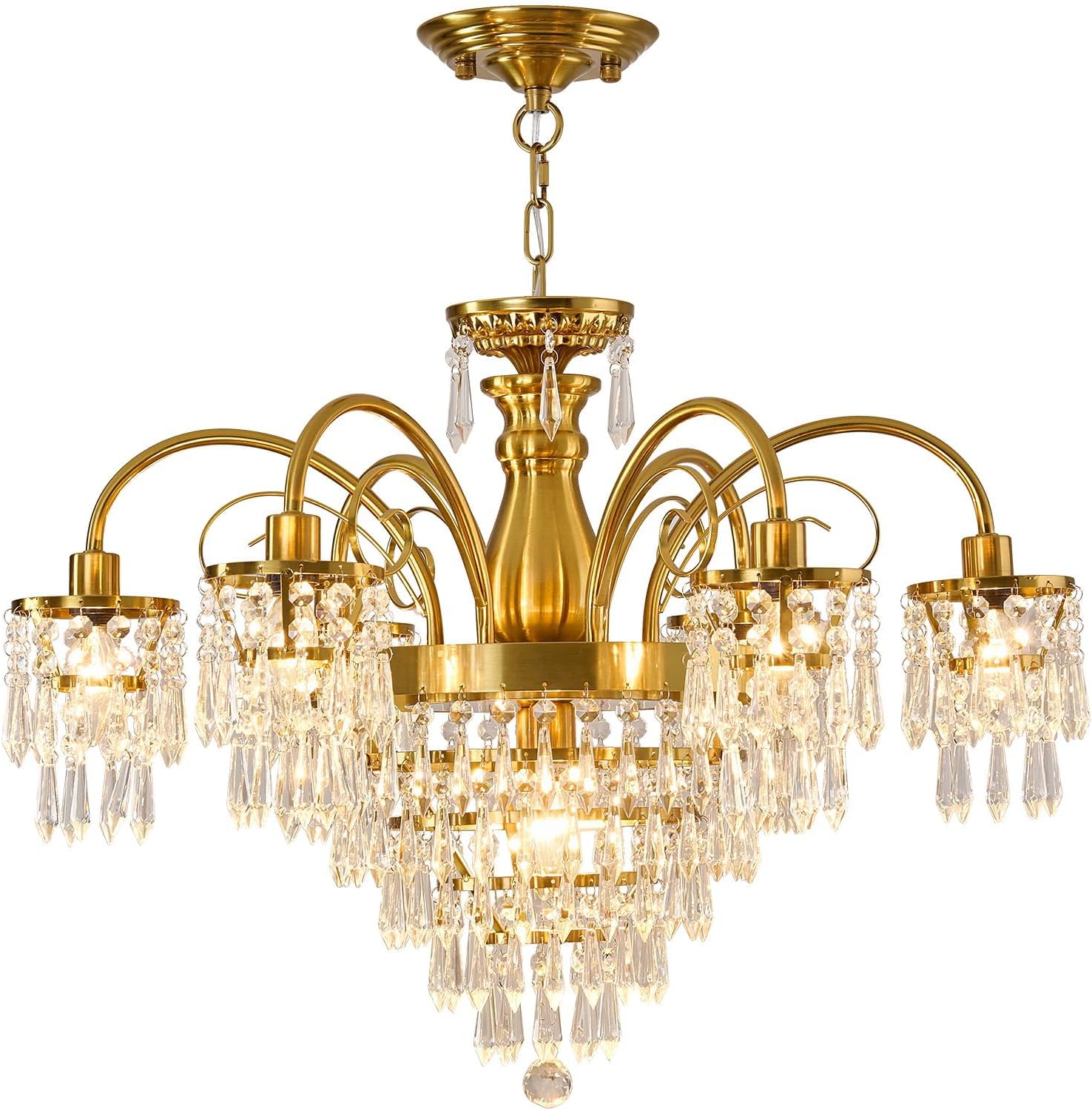 gold crystal chandelier 8-light vintage ceiling light fixture large chandelier hanging light for kitchen dining room living room bedroom farmhouse