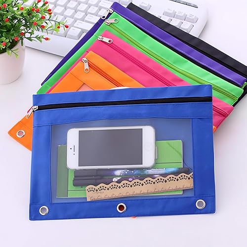 Miniatura 7 de Estuche para lápices con 3 anillas, con cremallera, estuche para cosméticos, color negro, paquete de 2