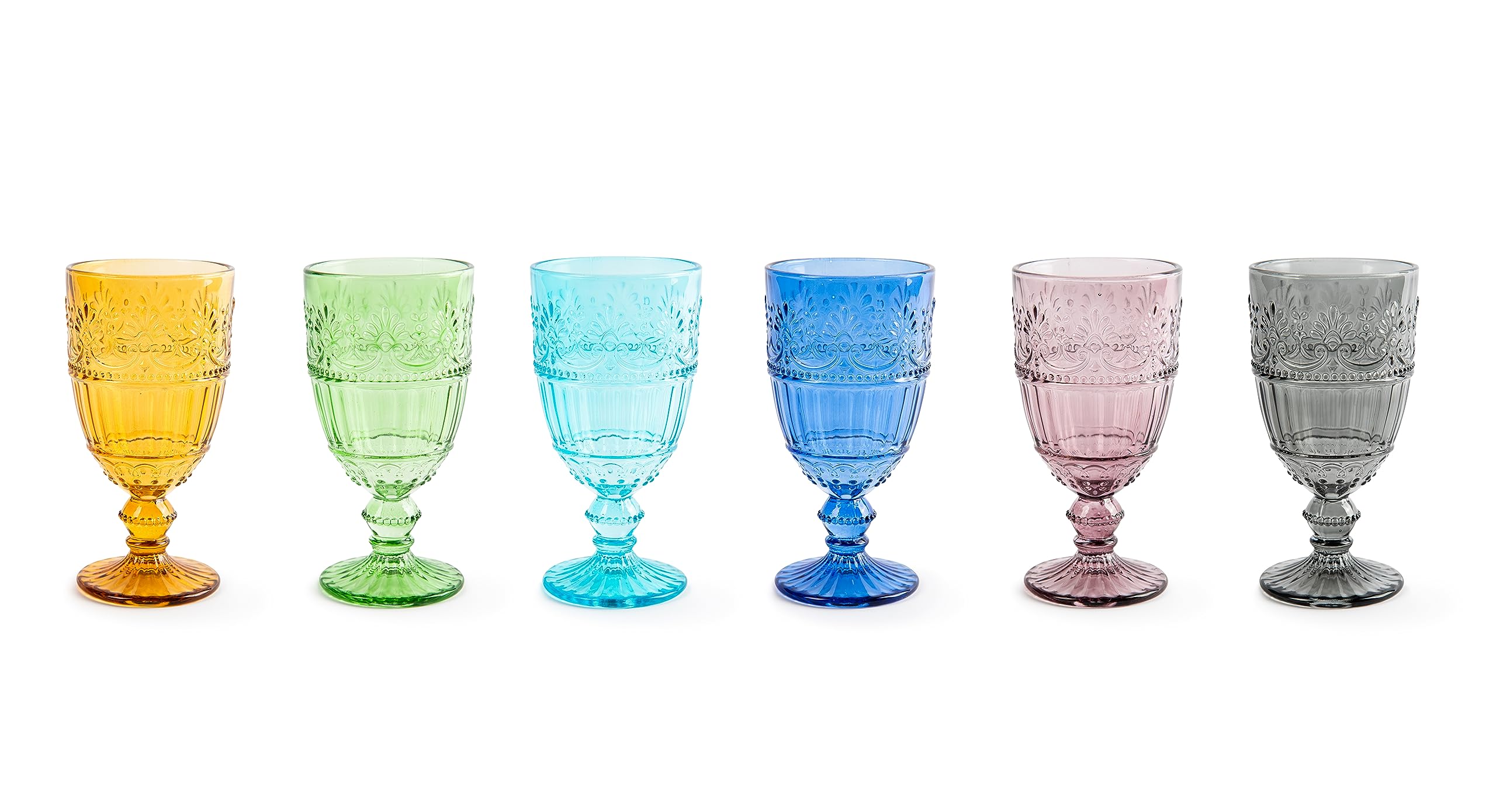 Excelsa Country Flower Lot de 6 verres à pied, en verre coloré en pâte, capacité 350 ml, fait à la main
