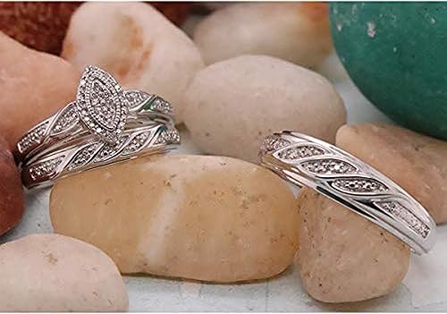 Miniatura 3 de Dazzlingrock Collection Juego de anillos de boda con marco marquesa de diamantes blancos redondos de 0.12 quilates (ctw) para hombres y mujeres en