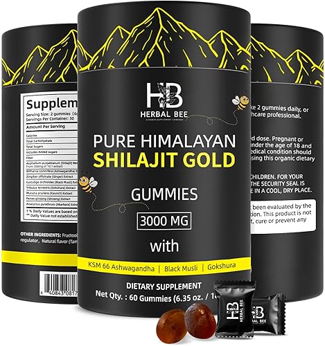 Miniatura 5 de Gomitas Shilajit Shilajit puro del Himalaya con Ashwagandha y ácido fúlvico, más de 85 micronutrientes oligominerales - sin azúcar añadido, 100%