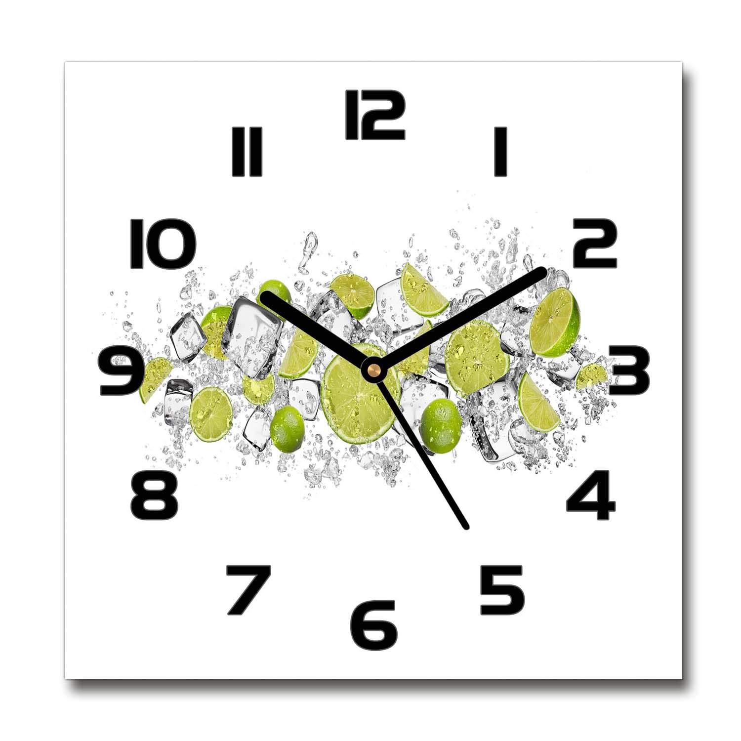 Horloge en verre 60x60cm Tulup motif glaçons de limonka avec aiguilles noires