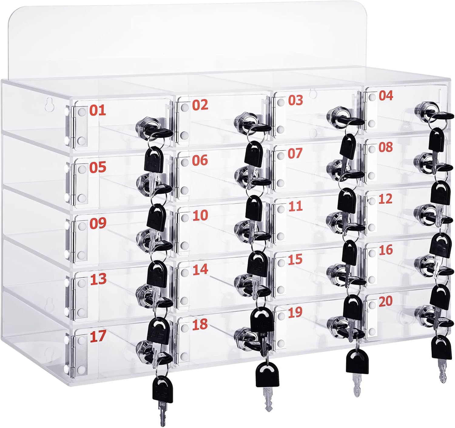 Cell Phone Locker Box, Clear Cell Phone Lock Box Acrylic Cell Phone Storage with Door Locks and Keys, Wall Mounted Cell Phone Cabinet for Office School Classroom Factory 20gri（20grids）