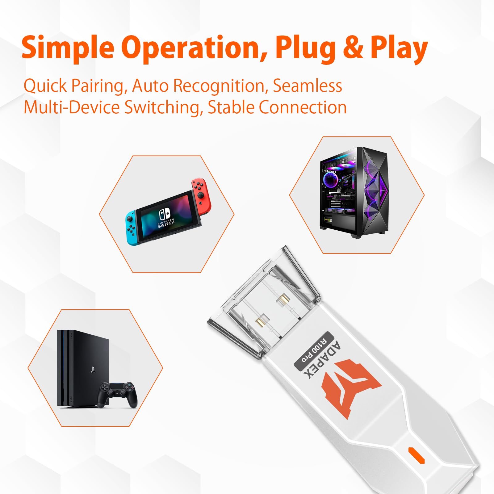 Adaptadores de Controlador, BIGBIG WON Adaptador de Controlador inalámbrico para Xbox Series X|S/Xbox One X|S Controller/Elite Series 2/PS5/PS4/Switch Controller Playing on PS4/Switch/Windows