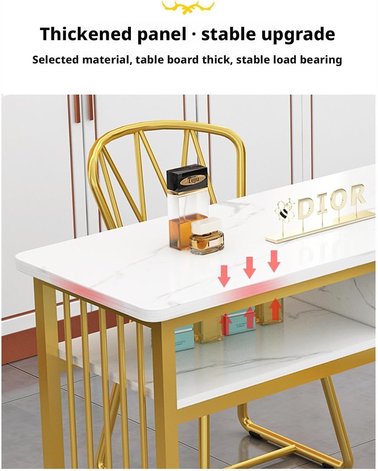 Nail Desk, Manicure Table Station, Marbling Texture Manicure with Multi Open Shelves, Spa Salon Workstation Easy Assembly(120x40x78cm)