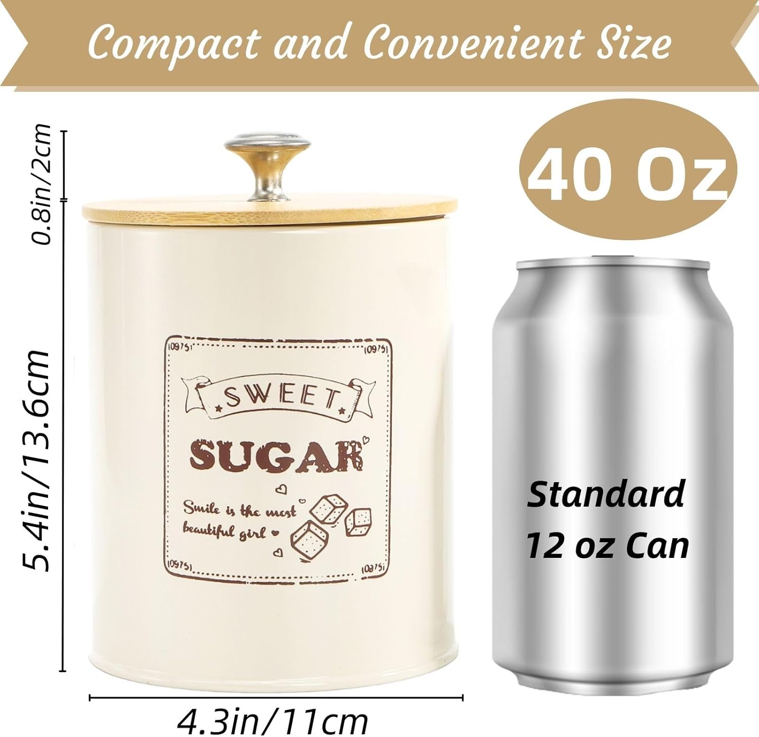 Youeon Metal Canisters Sets for the Kitchen, 40 Oz Coffee Sugar Tea Container Set, Farmhouse Style, Food Storage Containers with Lids for Countertop, Cabinet, Coffee Bar Decor, Beige