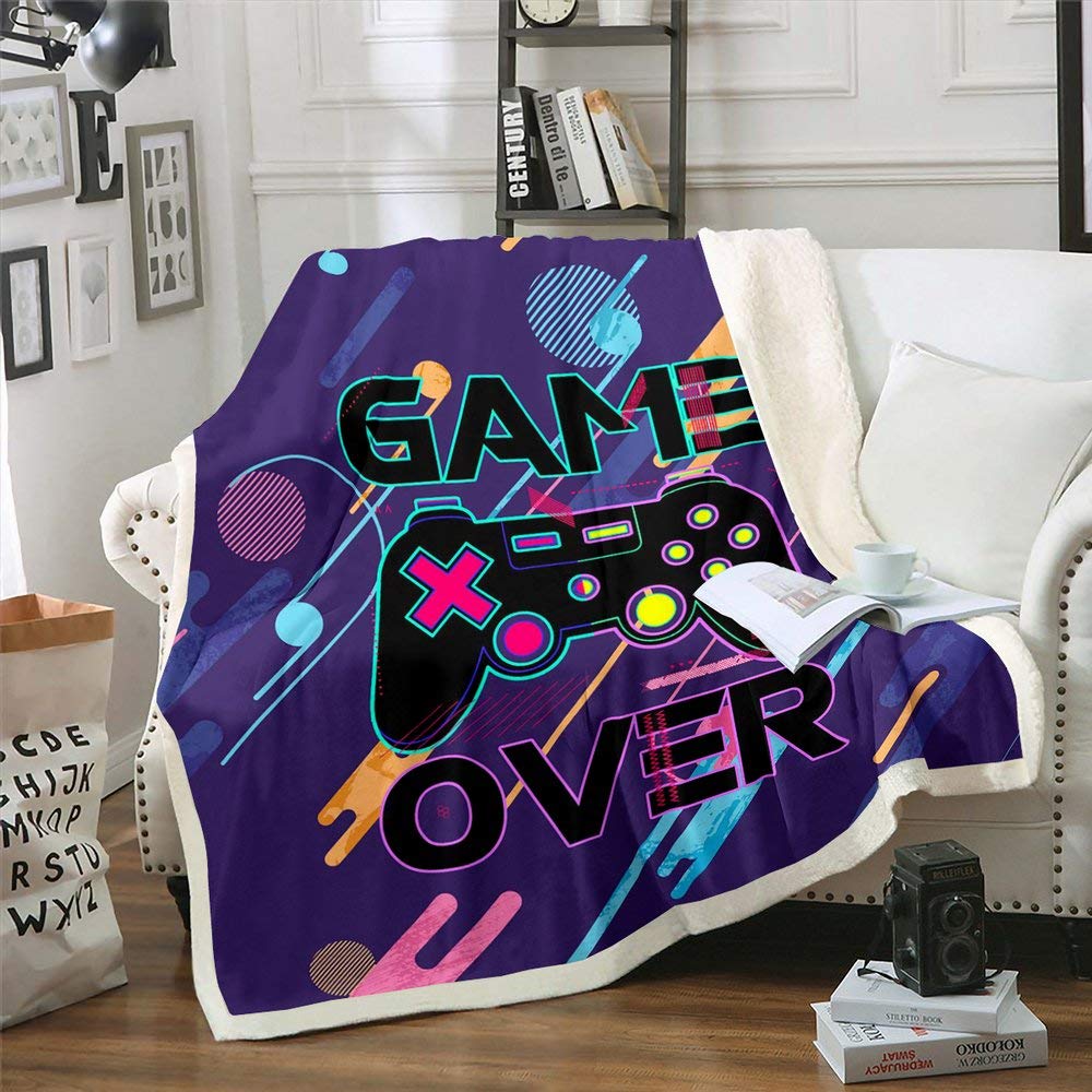 Watercolor Gaming Gamepad Blanket Sofa Couch Throw Blanket Super Soft Lightweight,Cartoon Video Games Fuzzy Plush Throw Blanket Gamer Fleece Throw,Travel,Home,Bed Single 50"X60"