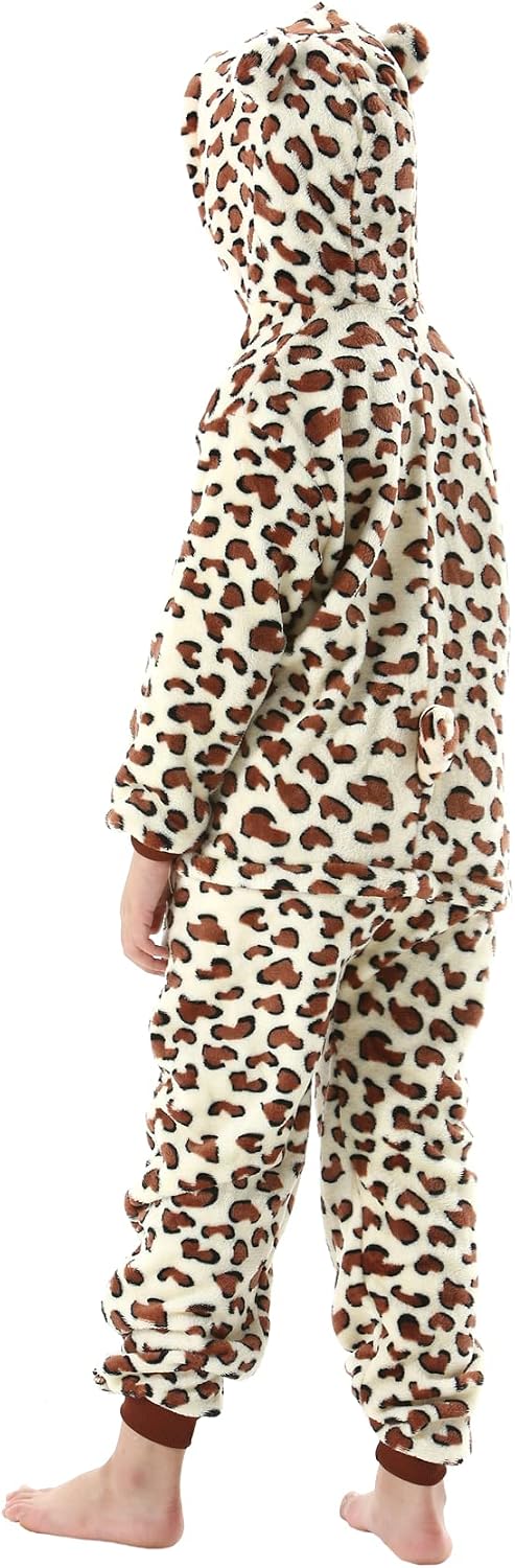 SimZoo Kids Animal Pajamas, Boy Girls Leopard Cosplay Costume Sleepwear, One-Piece Unisex Homewear 3-11Y