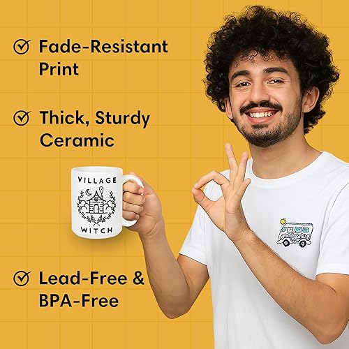 Miniatura 4 de LookHUMAN Village Witch - Taza de café espeluznante de Halloween y taza de café de bruja, tazas de café con impresión de doble cara como taza de