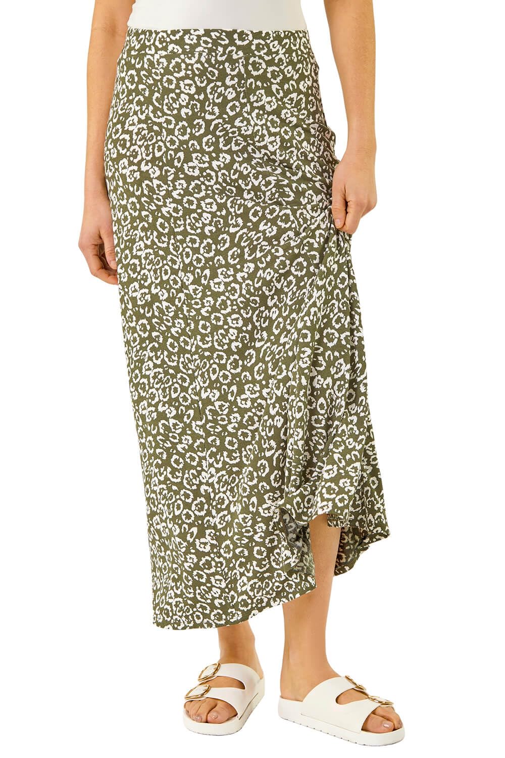 Roman Women's Leopard Print Midi Skirt in Khaki | Size: 20