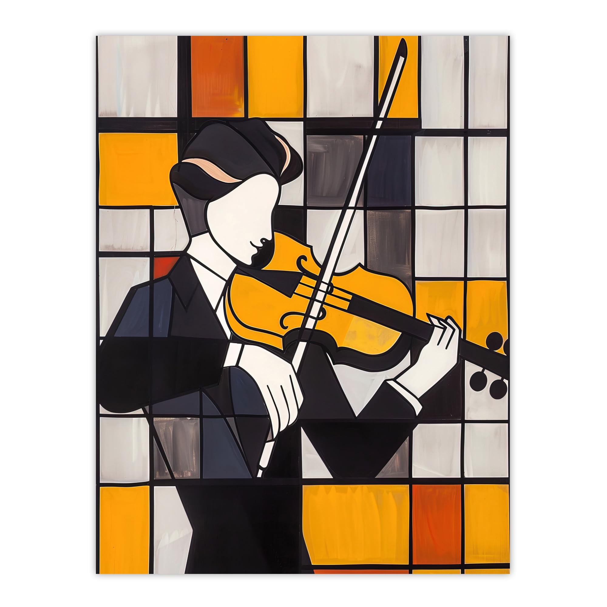Violinist Painting Cubism Classical Music Lover Wall Art Poster Print