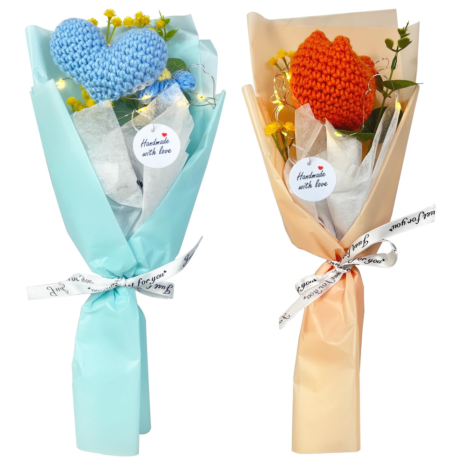 Bouquet en crochet tricoté main bleu, création florale lumineuse premium