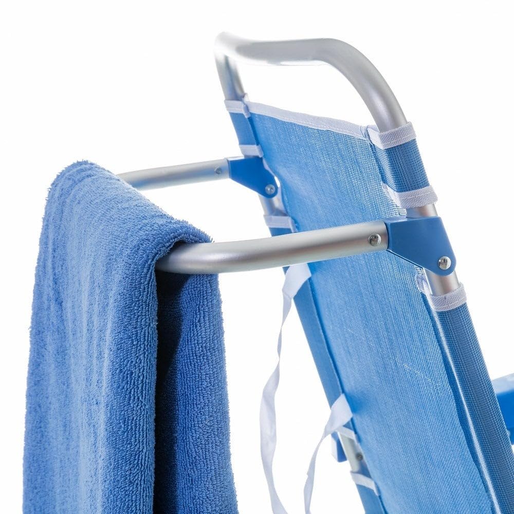 LOLAhome Silla de Playa Baja reclinable 4 Posiciones Convertible en Tumbona Azul de Aluminio y textileno de 61x47x80 cm