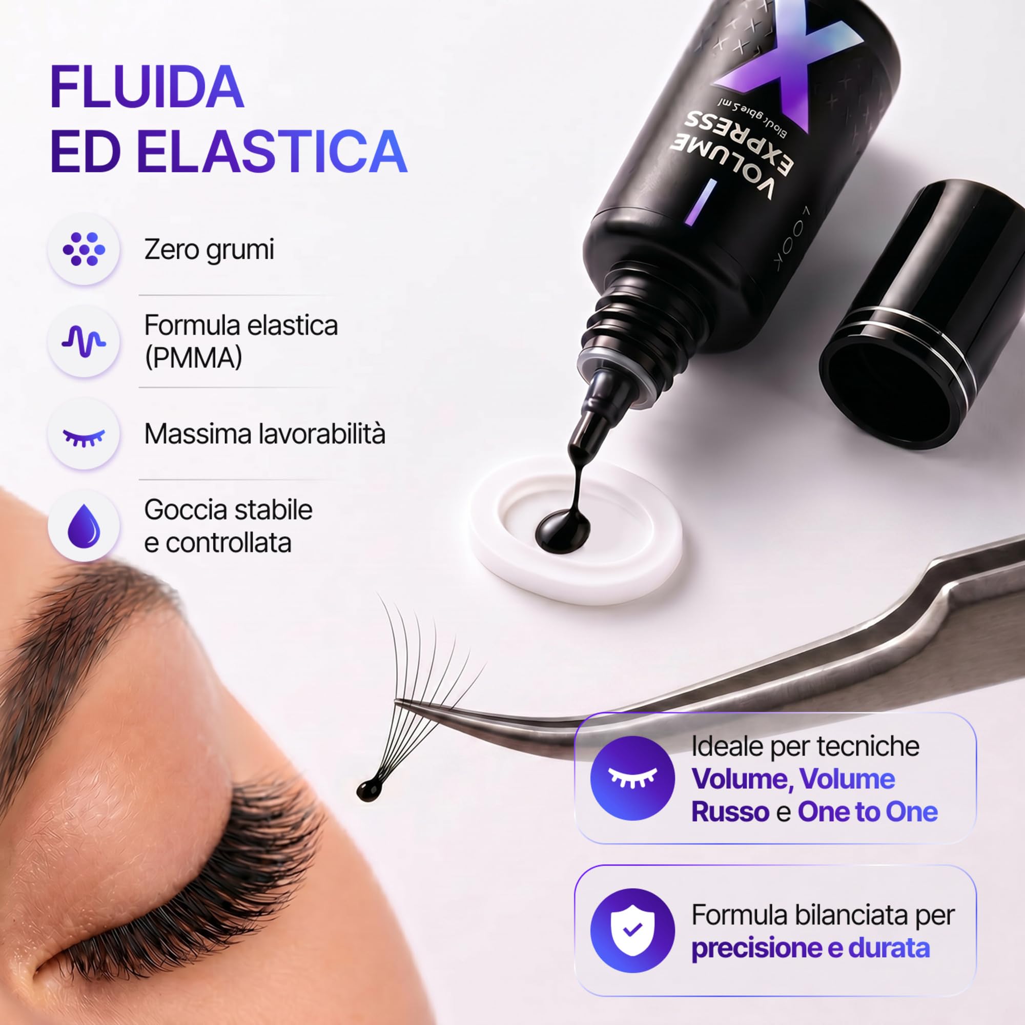 Colla Professionale Extension Ciglia Extreme Look "Volume Express" 5ml | Ultrarapida e Resistente | Adesione in 0,5 sec | Durata fino a 8 settimane | Ideale per Tecnica Volume | Non Causa Incollature