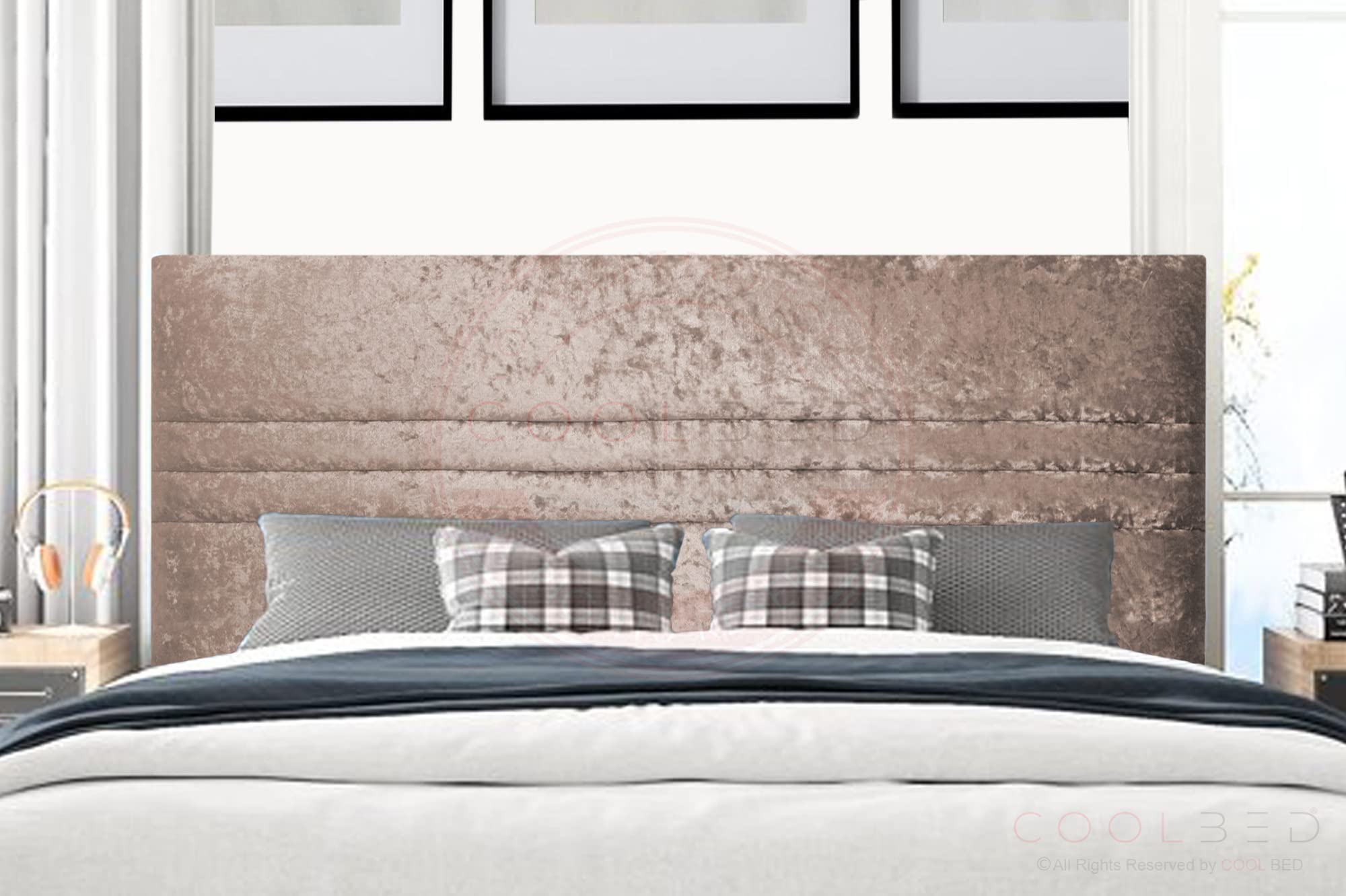 Mint Crushed Velvet Headboard for Divan Bed Base | Divan Bed Headboards | Panel Bed Headboard | Upholstered Headboard | Horizontal Headboard (Champagne Crushed, Super King (6') - 26" (H))