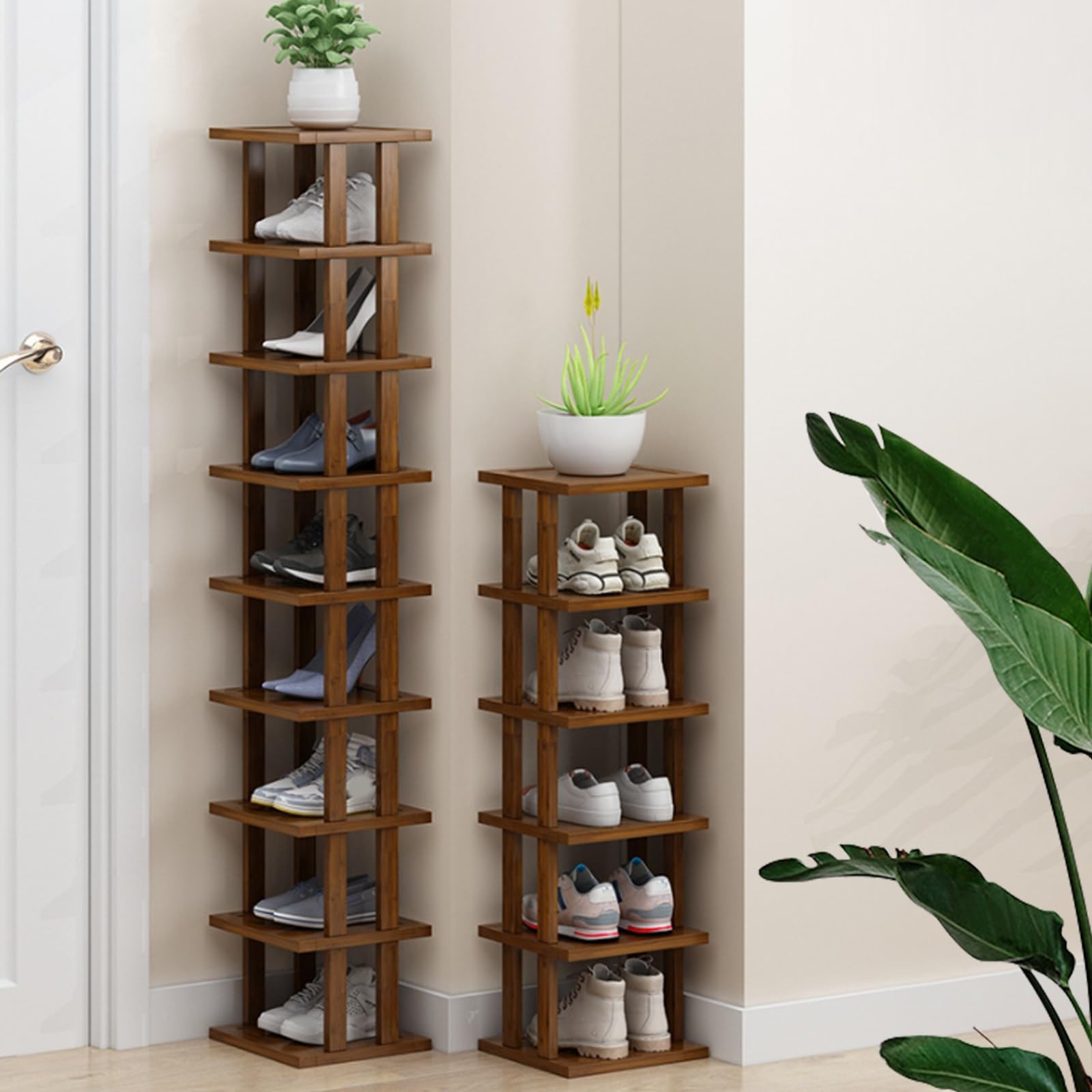 Meuble Chaussure Bois, Meuble a Chaussures Exterieur Imperméable, Range Chaussure, Etagere Colonne, Étagère à Chaussures Haute et Étroite for Entrée, Dortoir, sous Le Lit