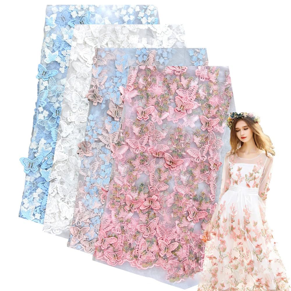 75 cm x 3 jardy, haftowany motyl, koronka, materiał dekoracyjny, tiul, materiał do szycia, koronka, tiul z motylem 3D, na sukienkę, kostium, welon, biały