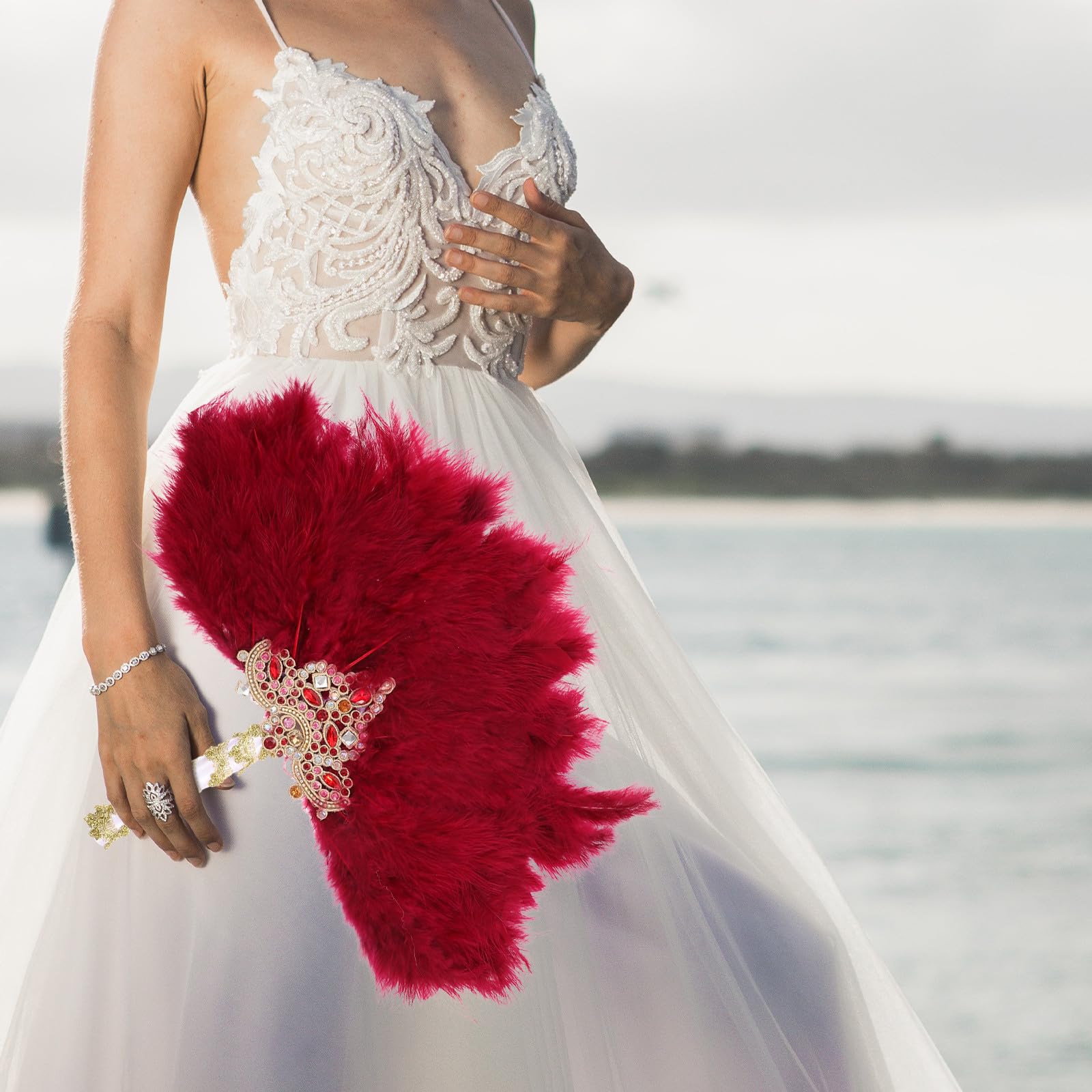 Handgefertigter Hochzeitsfächer mit Strass und Kunststoff Einzigartiger Dekorativer Fächer als Fotorequisite für Braut und Gäste bei Hochzeiten