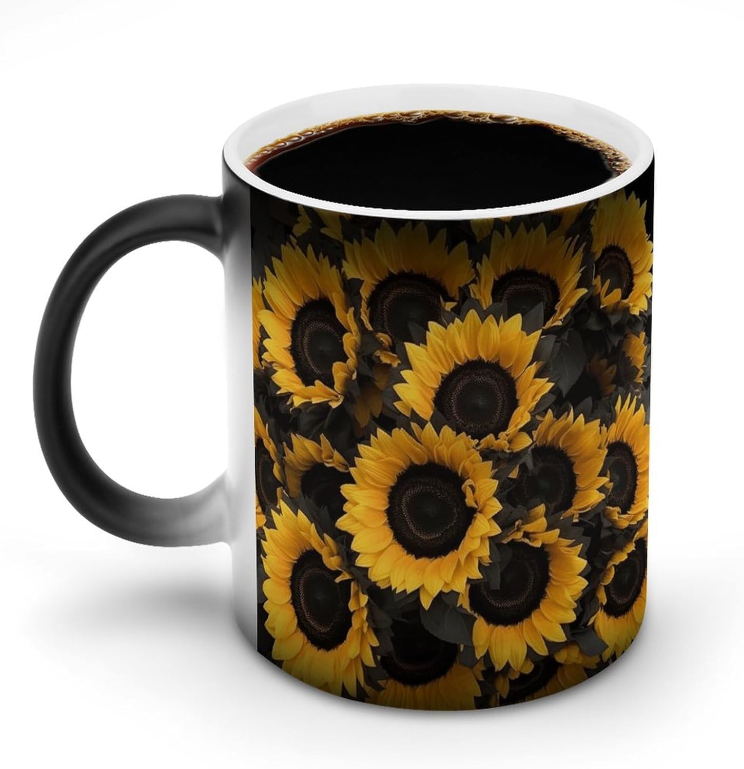 Color Changing Mug A Bouquet of Black Sunflowers Printed Ceramic Coffee Mug Heat Changing Sensitive Mug Magic Heat Changing Coffee Mug Novelty Coffee Mugs