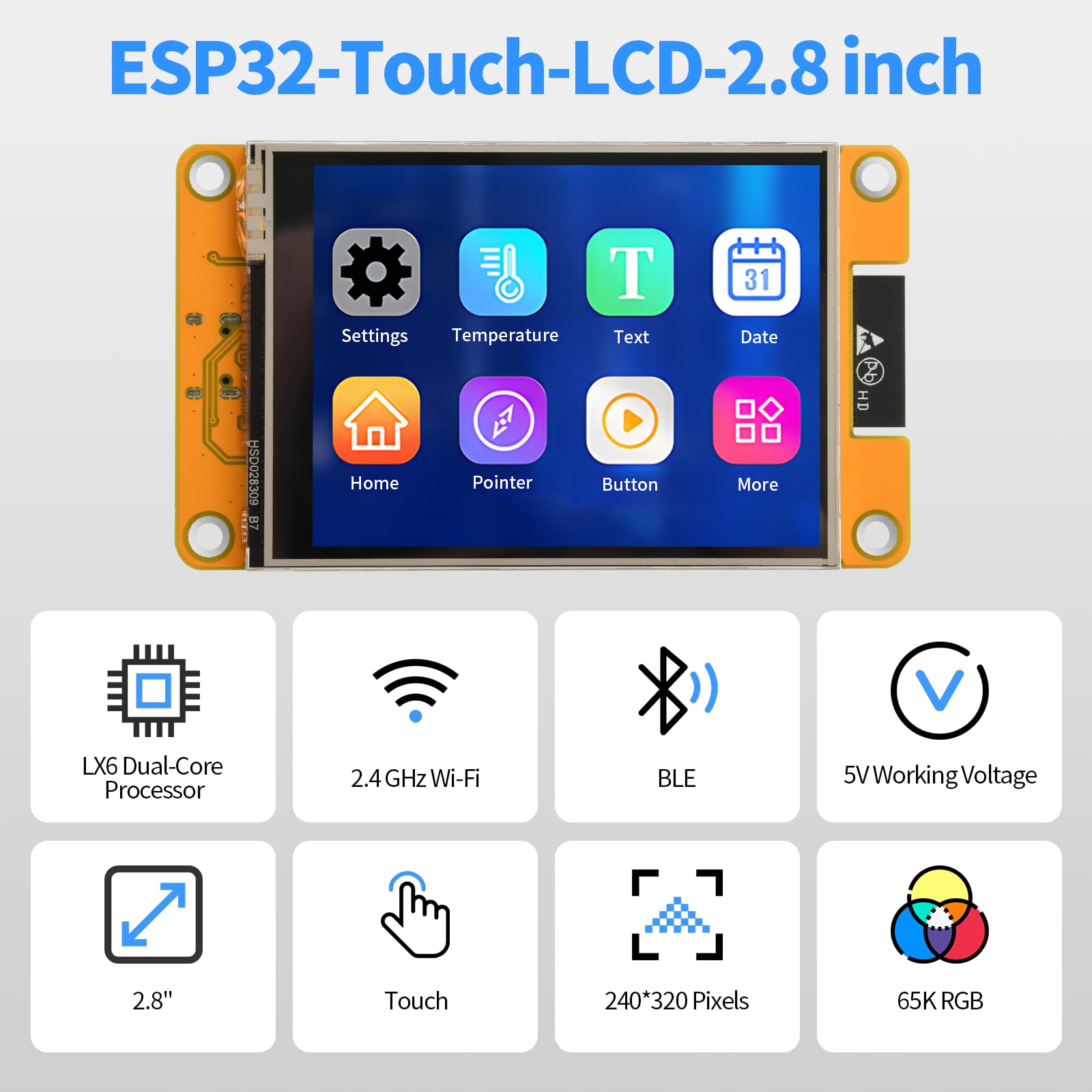 diymore pour écran ESP32, pour Carte de développement ESP32 avec Bluetooth WiFi, écran LCD 2,8" 240 x 320, Module TFT Intelligent, écran Tactile Haute Vitesse, connectivité IoT, Compatible avec LVGL