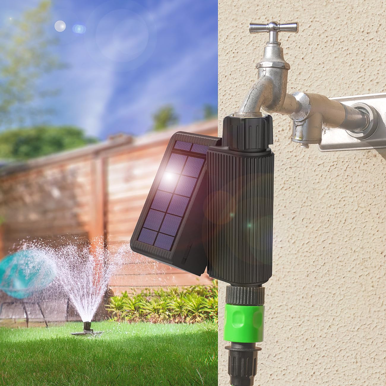 Royal Gardineer Solar Bewässerungssystem: WLAN-Bewässerungscomputer, Solar, Wassermengenzähler, App, IP65 (Bewässerung Computer Bluetooth, Bewässerungscomputer Solarpanel, Zähler)