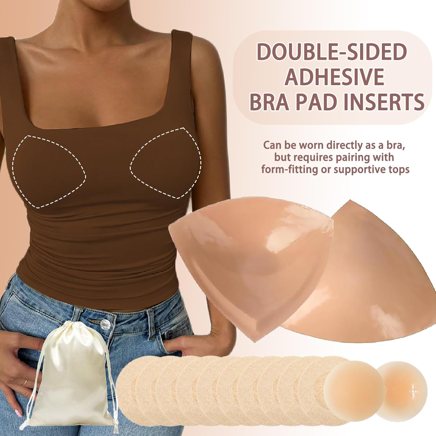 Double-Sided Sticky Bra Lift Inserts | Lightly Padded Push-Up Adhesive Bra for Large Bust | Reusable Insert Pads - Image 3