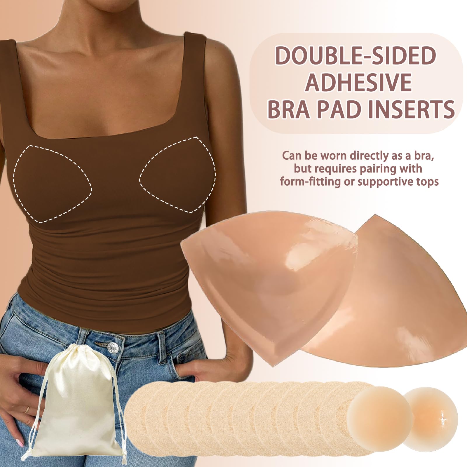 Coussinets Soutien-Gorge Adhesif Double Face Reutilisable, Coques Légères Rembourrées Push-Up pour Poitrine Généreuse | Accessoire de Galbe,1 Paire