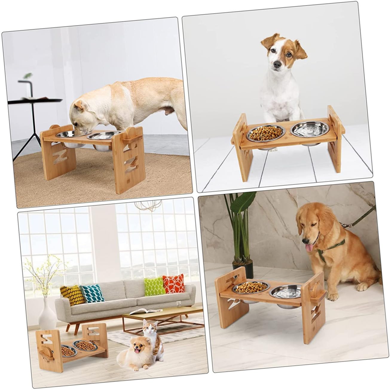 Housoutil 1juego Soporte para Comederos De Perros y Gatos Soporte Desmontable Bambú Elevado para La Carga El Cuello Mascotas Accesorio para Alimentación De Mascotas