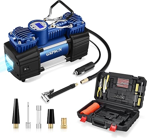 Miniatura 10 de GSPSCN inflador de neumáticos portátil con compresor de aire con calibre digital, bomba de neumático de doble cilindro de 12 V 150 PSI con kit de