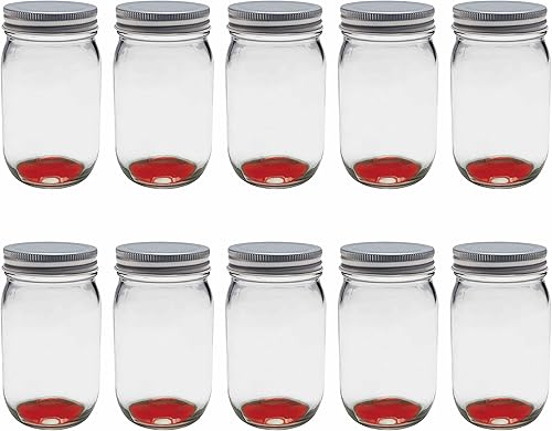 DISCOUNT PROMOS Tarros Mason con tapas, 16 onzas, juego de 10, paquete a granel, frascos de vidrio para avena durante la noche, dulces, frutas,