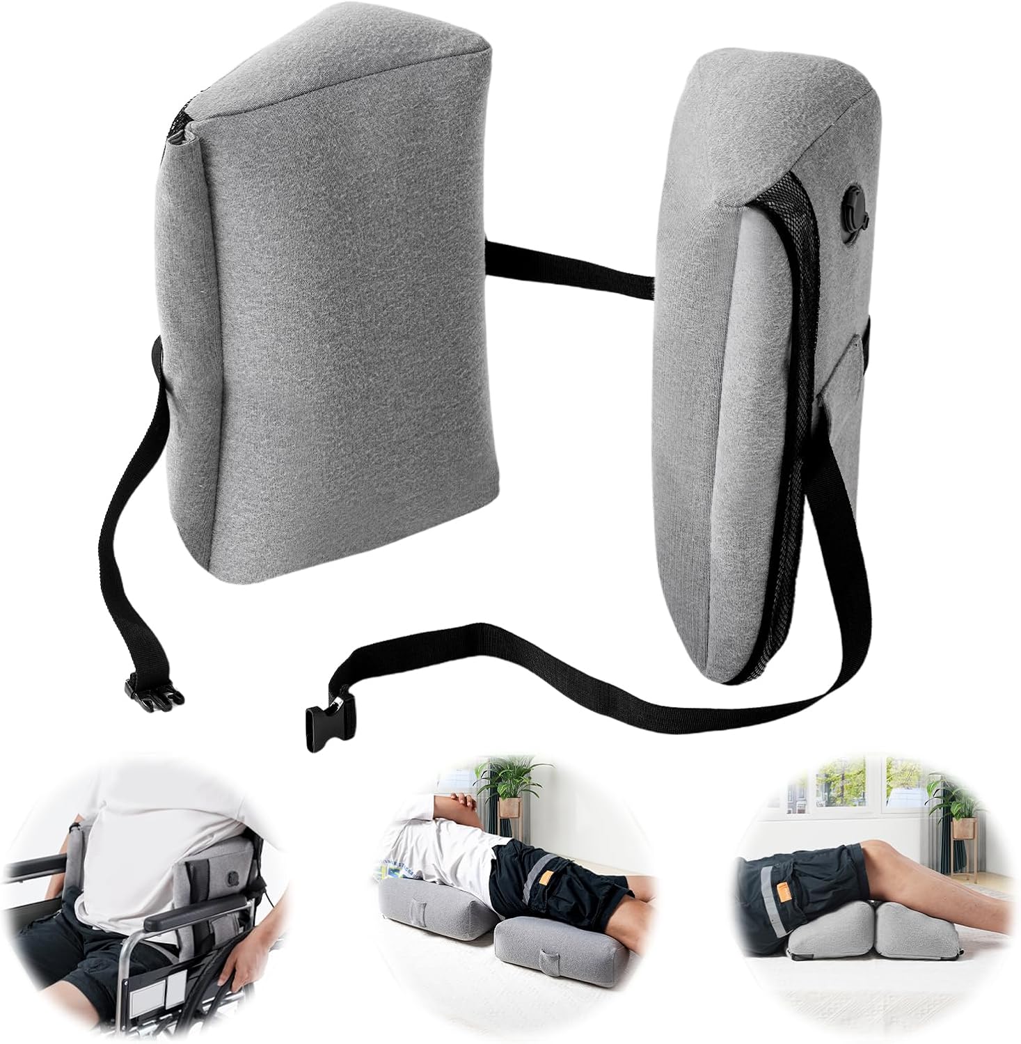 Inflatable Lateral Support for Wheelchair Side Guards,Adjustable Positioning Wedge Pillow with Removable Cover,Wheelchair Cushion Side Padding,Body Positioners for Elderly with Strap (Grey)