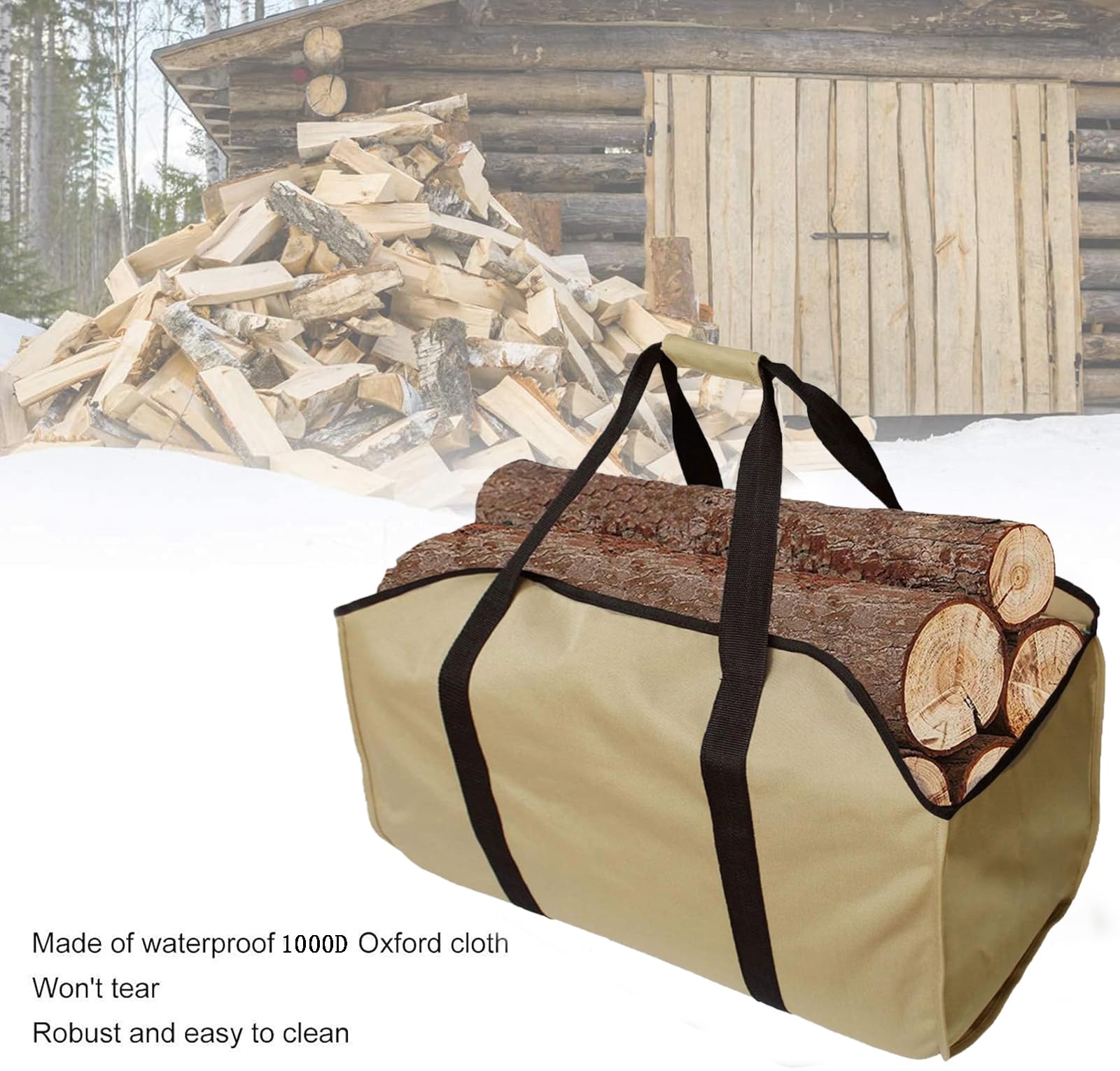 Sac de transport pour bois de chauffage Oxford indéchirable imperméable grand panier à bois pour cheminée extérieur