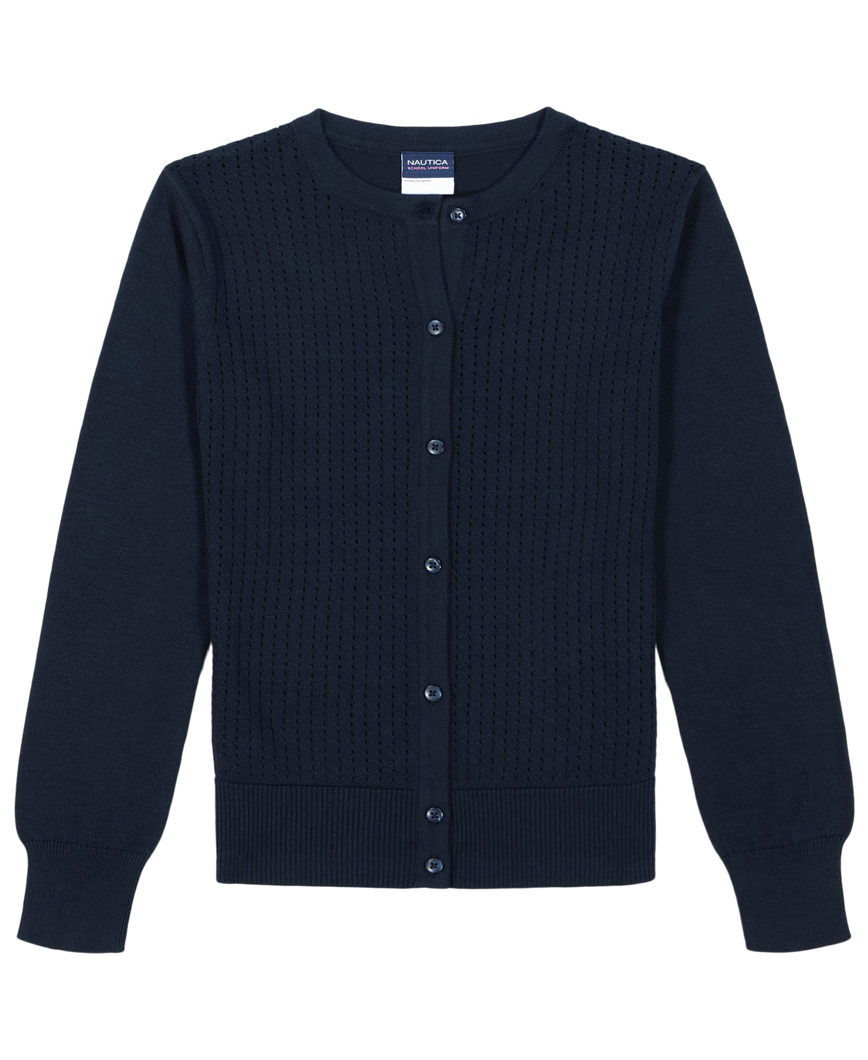 Nautica Girls' School Uniform Basic Cardigan Sweater, Long Sleeve, Button Up with Ribbed Cuffs