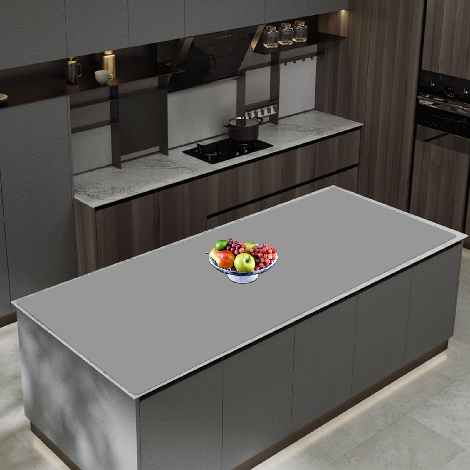 47.3''x23.6''(120cmx60cm) Extra Large Silicone Mat for Kitchen Counter, Heat Resistant Countertop Protector, Non-Slip Waterproof Kitchen Island Mat, Easy to Clean, Light Gray